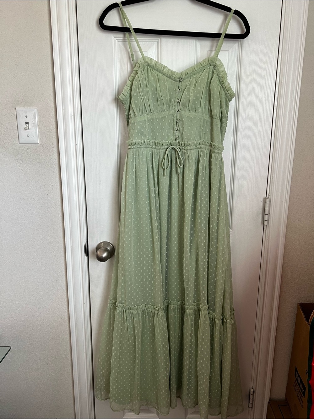 Patrons of Peace Sage Green Spotted Maxi Dress